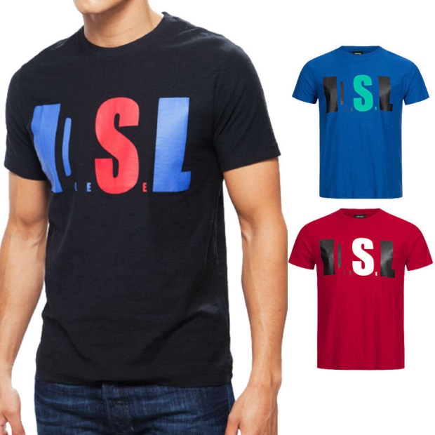 Diesel UK T Joe Qb Men's T Shirt Slim Fit Crew Neck Printed Casual Summer Cotton Tee Black/White/Navy