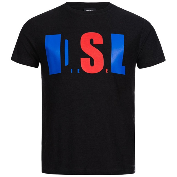 Diesel UK T Joe Qb Men's T Shirt Slim Fit Crew Neck Printed Casual Summer Cotton Tee Black/White/Navy
