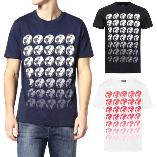 Black/White T Joe Sc Men's T Shirt Crew Neck Regular Slim Fit Casual Summer Cotton Tee Diesel UK