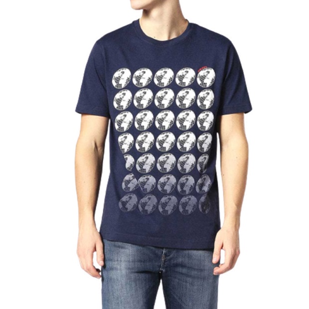 Black/White T Joe Sc Men's T Shirt Crew Neck Regular Slim Fit Casual Summer Cotton Tee Diesel UK