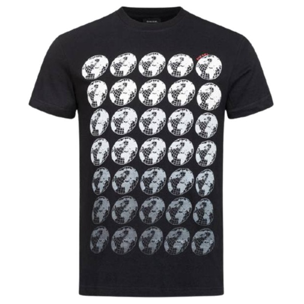 Black/White T Joe Sc Men's T Shirt Crew Neck Regular Slim Fit Casual Summer Cotton Tee Diesel UK