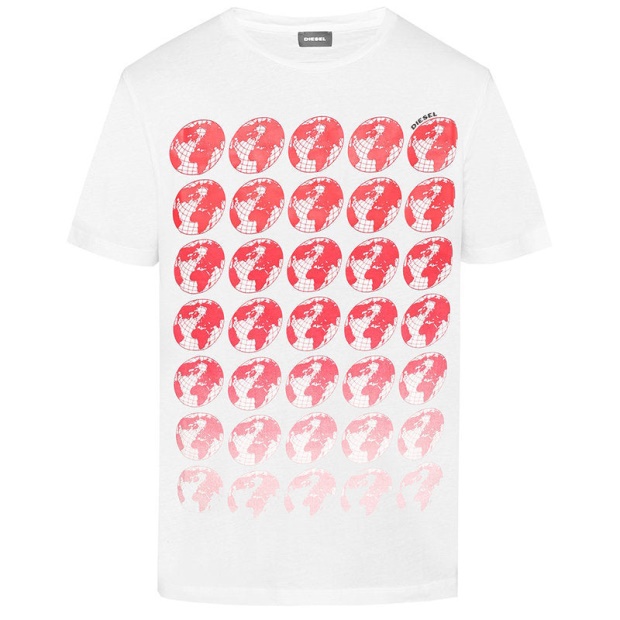 Black/White T Joe Sc Men's T Shirt Crew Neck Regular Slim Fit Casual Summer Cotton Tee Diesel UK