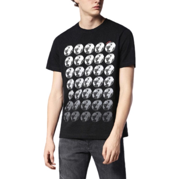 Black/White T Joe Sc Men's T Shirt Crew Neck Regular Slim Fit Casual Summer Cotton Tee Diesel UK