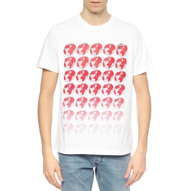 Black/White T Joe Sc Men's T Shirt Crew Neck Regular Slim Fit Casual Summer Cotton Tee Diesel UK