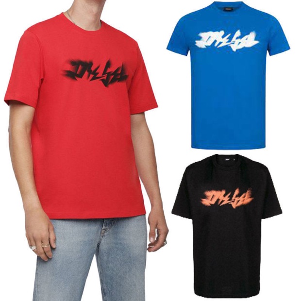 T Just Xk Men's T Shirt Short Sleeve Crew Neck Casual Summer Cotton Tees Diesel UK Blue/Mint Green/Dark Grey