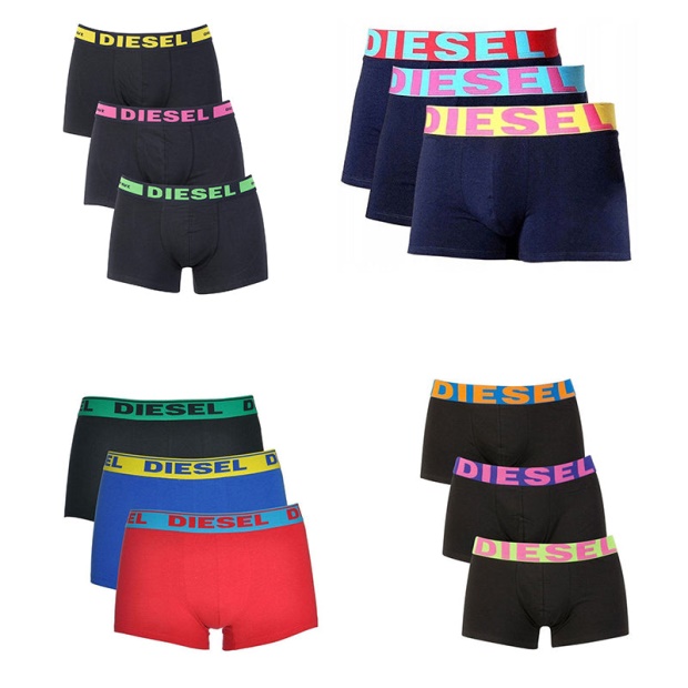 Diesel UK Men's Trunks Boxer Shorts Underwear Pack Of 3 High Quality Men's Trunk Multicolor Blue/Red/Black