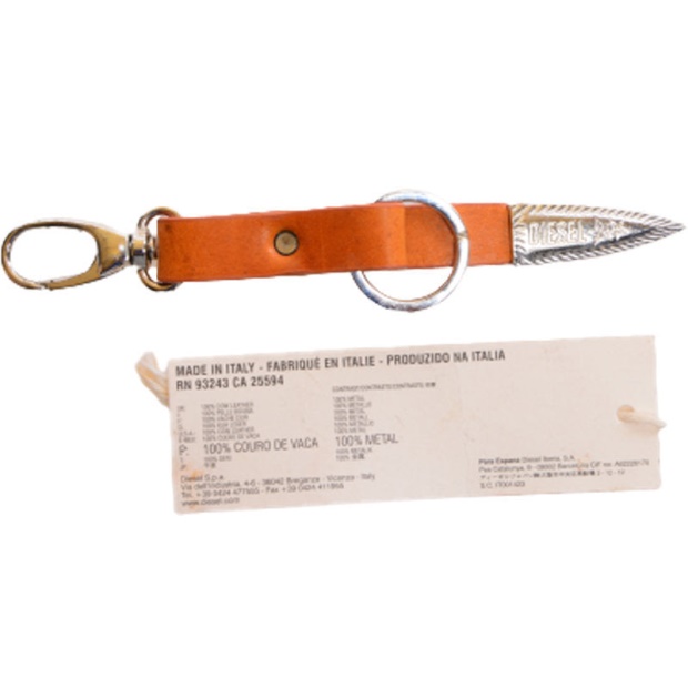 Diesel UK Aseon Men's Keyring Genuine Cow Leather Metal Holder Brown Key Holder
