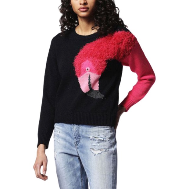 Diesel UK M Flamy A Flamingo 0Hanu Women's Sweatshirt Crew Neck Pullover Knit Jumper