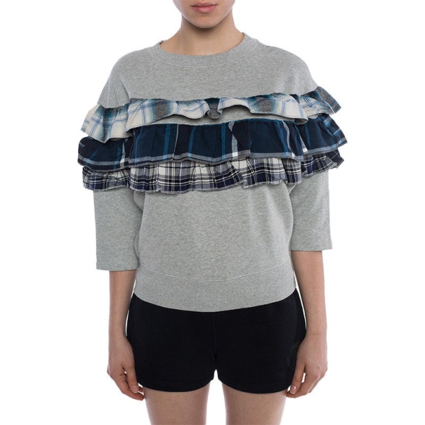 F Adelia Women's Sweatshirt Pullover Crew Neck Ruffle Check Grey Jumper Diesel UK