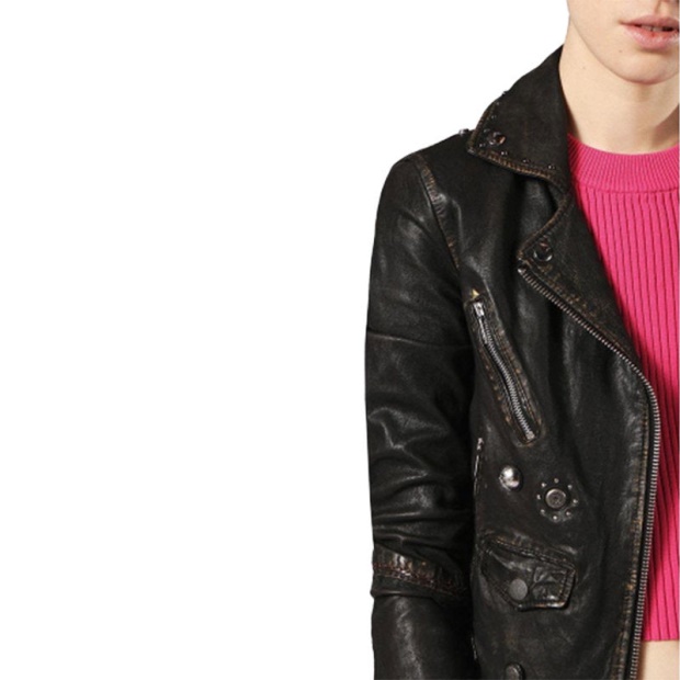 Diesel UK L Terry Women's Biker Jacket Genuine Leather Long Sleeve Cafe Racer Coat