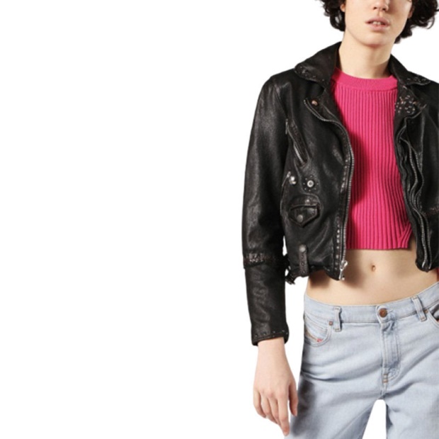 Diesel UK L Terry Women's Biker Jacket Genuine Leather Long Sleeve Cafe Racer Coat