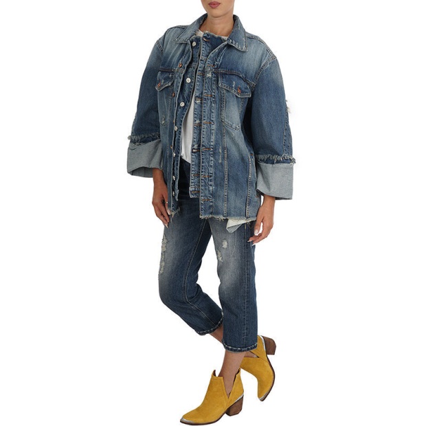 Diesel UK De Visemac Women's Denim Jacket Long Sleeve Distressed Blue Western Jacket