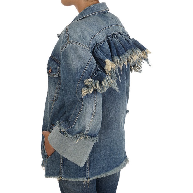 Diesel UK De Visemac Women's Denim Jacket Long Sleeve Distressed Blue Western Jacket