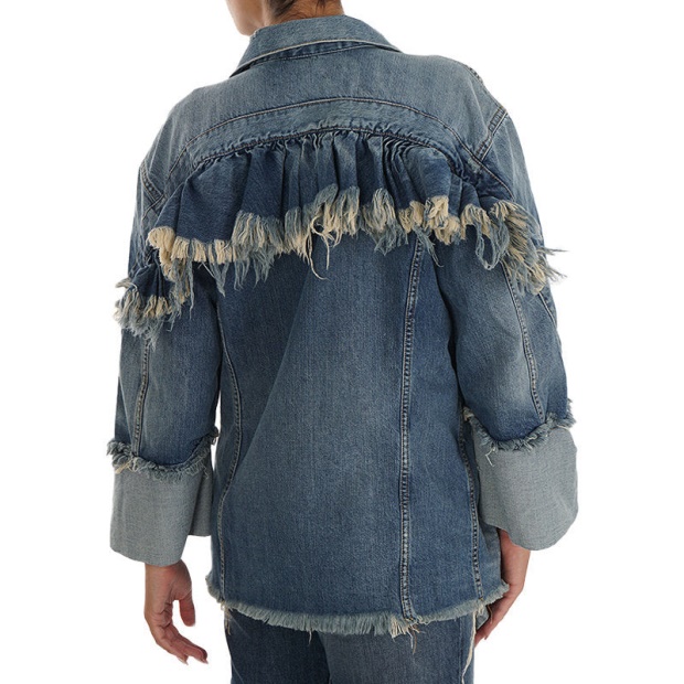 Diesel UK De Visemac Women's Denim Jacket Long Sleeve Distressed Blue Western Jacket
