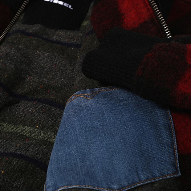 Diesel UK W Rosie Women's Jacket Quilted Buffalo Cropped Check Winter Outwear Wool