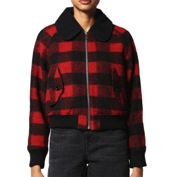 Diesel UK W Rosie Women's Jacket Quilted Buffalo Cropped Check Winter Outwear Wool