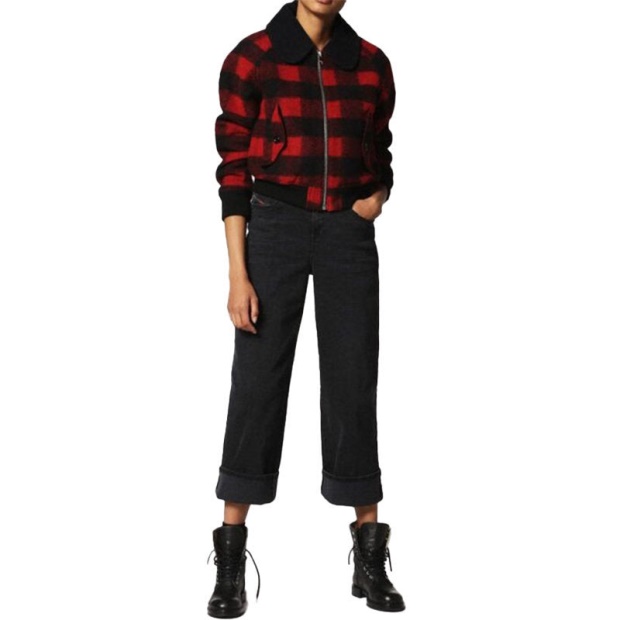 Diesel UK W Rosie Women's Jacket Quilted Buffalo Cropped Check Winter Outwear Wool
