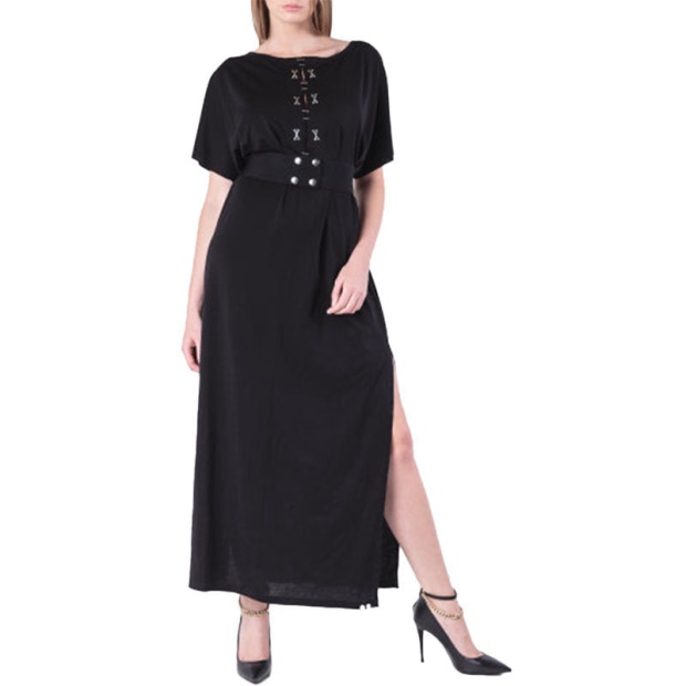 D Alba Women's Long Dress Round Neck Maxi Metal Party Wear Top Belt Black Diesel UK