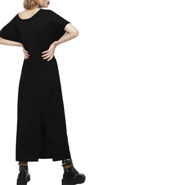 D Alba Women's Long Dress Round Neck Maxi Metal Party Wear Top Belt Black Diesel UK
