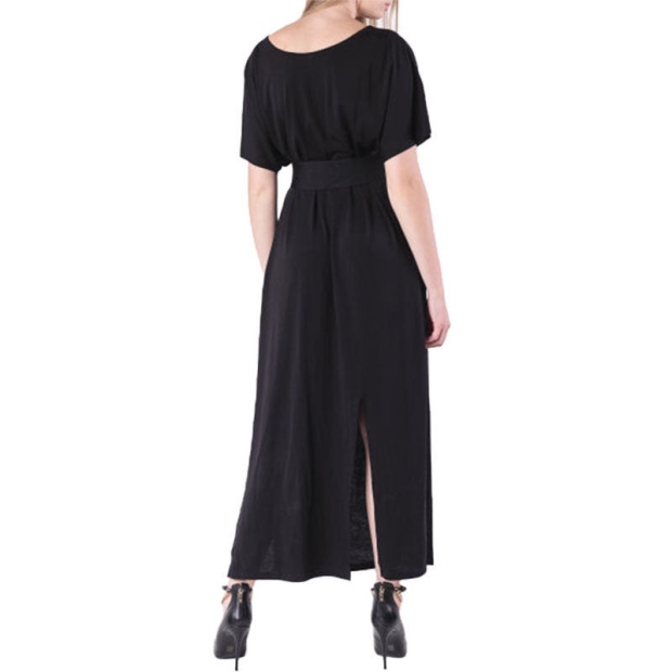D Alba Women's Long Dress Round Neck Maxi Metal Party Wear Top Belt Black Diesel UK