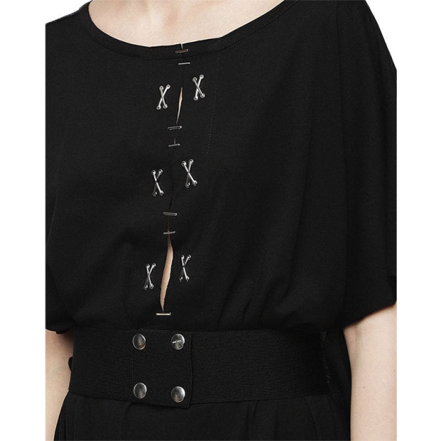 D Alba Women's Long Dress Round Neck Maxi Metal Party Wear Top Belt Black Diesel UK