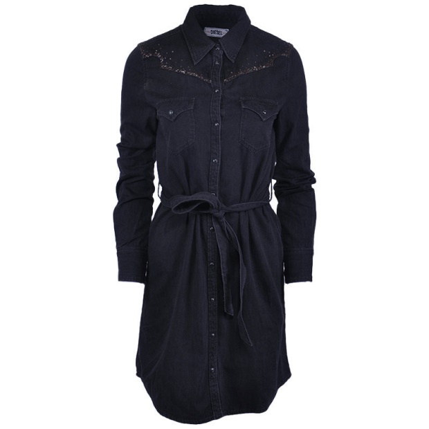 De Pilka W Abito Osacd 900 Women's Denim Dress Black Maxi Full Sleeve Tops Diesel UK