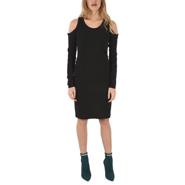 Diesel UK D Cecyl 0Dapr Women's Short Dress Cotton Black Long Sleeve Crew Neck Tops