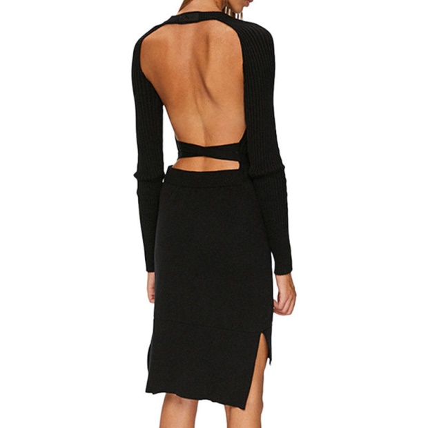 M String 0Lasu Women's Dress Open Back Cotton Black Casual Winter Long Top Diesel UK