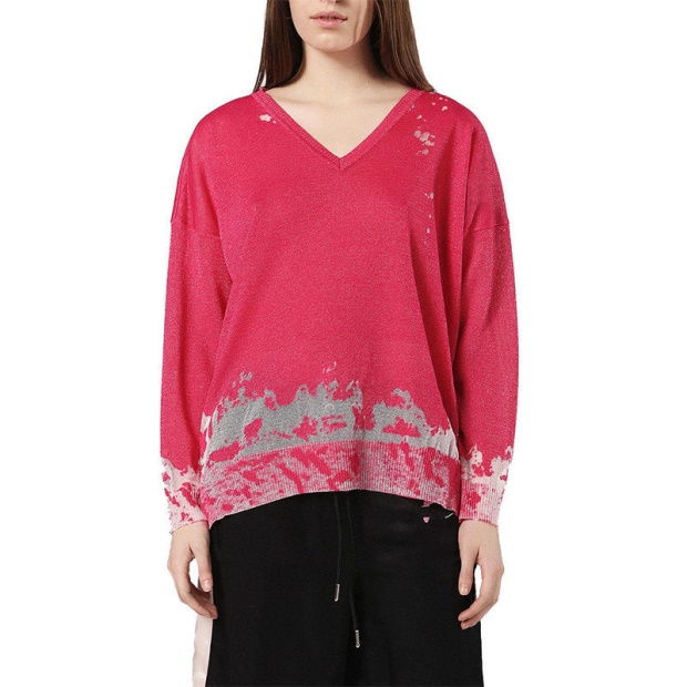 Diesel UK M Sport Women's Dress V Neck Long Sleeve Pullover Regular Pink Tops