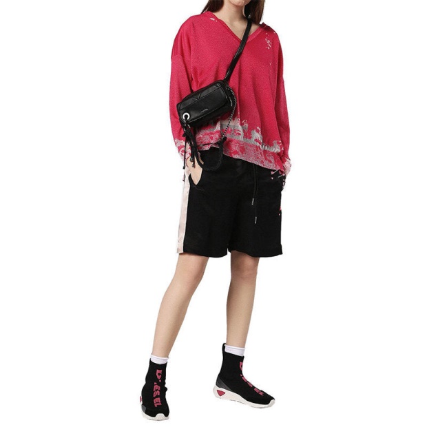 Diesel UK M Sport Women's Dress V Neck Long Sleeve Pullover Regular Pink Tops