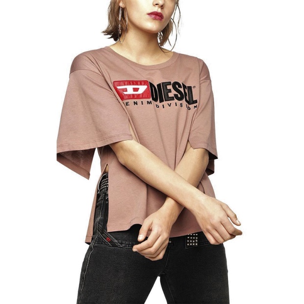 T Jacky D Women's T Shirt Crew Neck Short Sleeve Top Casual Summer Tee Diesel UK Blue/Off White/Pink