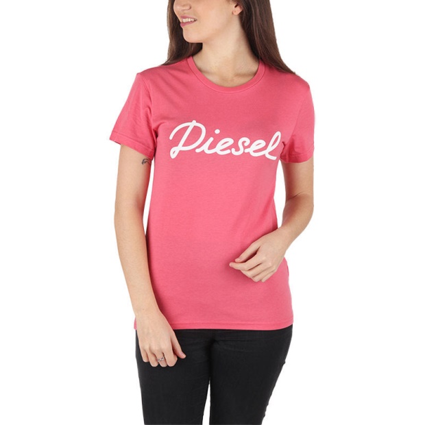 T Sully Ah B Women's T-Shirt Crew Neck Short Sleeve Casual Summer Pink Tee Diesel UK