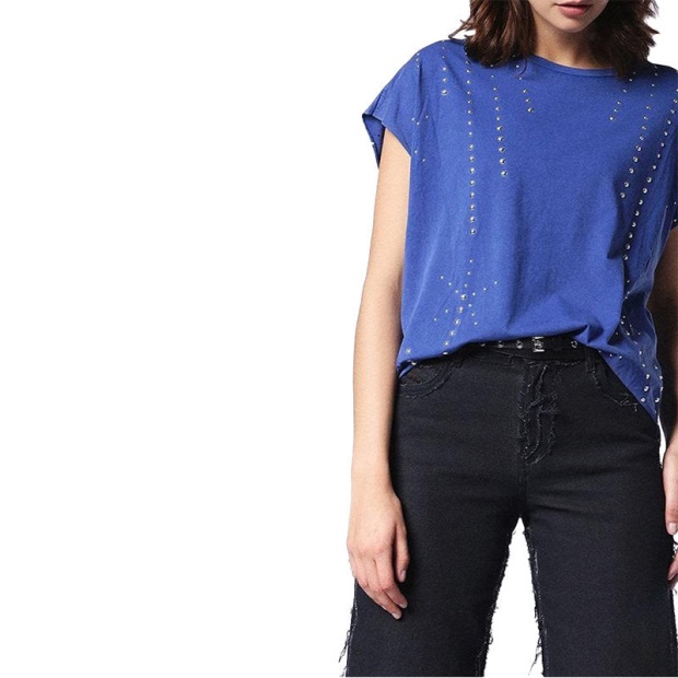 Diesel UK T Hanx Women's T Shirt Round Neck Short Sleeves Relax Fit Casual Tops Blue