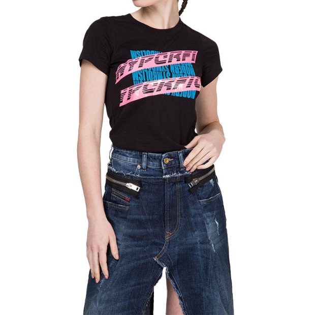 T Supery Women's T Shirt Crew Neck Short Sleeve Slim Fit Casual Tops Black Diesel UK