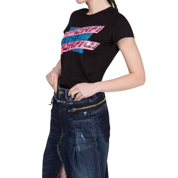 T Supery Women's T Shirt Crew Neck Short Sleeve Slim Fit Casual Tops Black Diesel UK