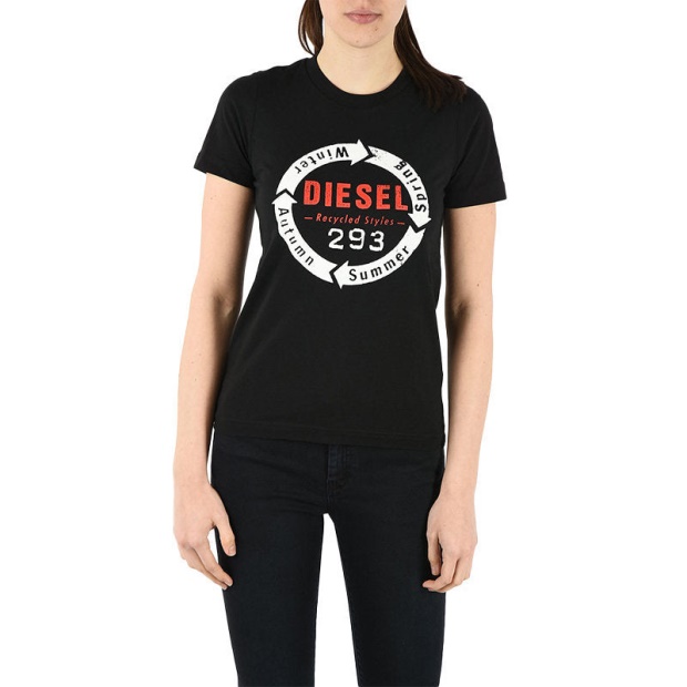 Diesel UK T Sily C1 Women's T Shirt Crew Neck Short Sleeves Slim Fit Casual Tops