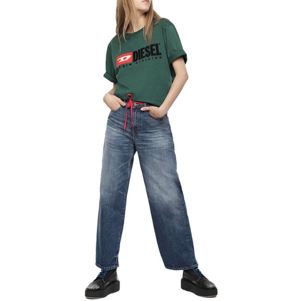 Diesel UK Widee 085Ag Women's Jeans Straight Ladies Distress Faded Denim Pants Blue