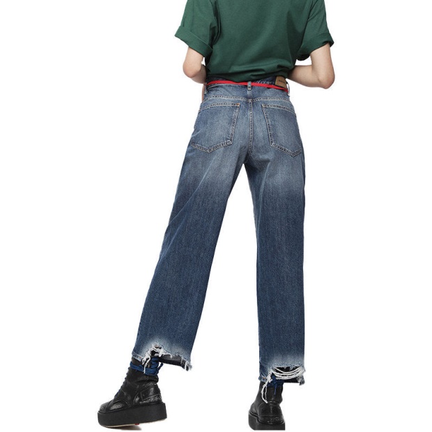 Diesel UK Widee 085Ag Women's Jeans Straight Ladies Distress Faded Denim Pants Blue