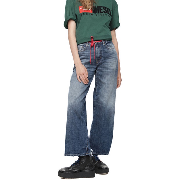 Diesel UK Widee 085Ag Women's Jeans Straight Ladies Distress Faded Denim Pants Blue