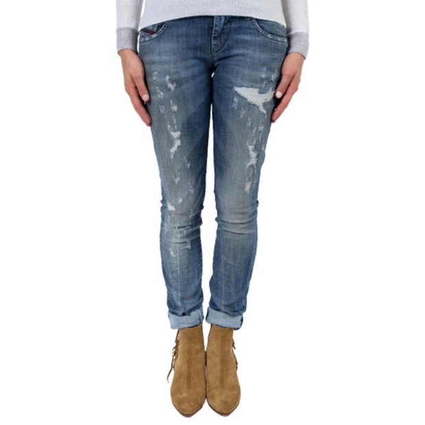 Diesel UK Grupee 0856X Women's Denim Jeans Super Skinny Fit Blue Faded Zip