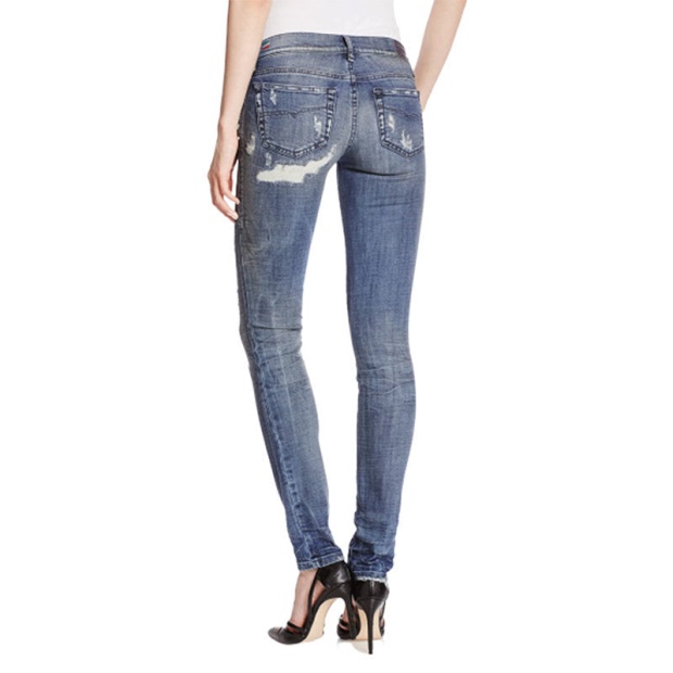 Diesel UK Grupee 0856X Women's Denim Jeans Super Skinny Fit Blue Faded Zip