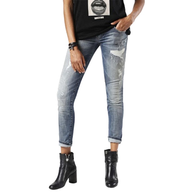 Diesel UK Grupee 0856X Women's Denim Jeans Super Skinny Fit Blue Faded Zip