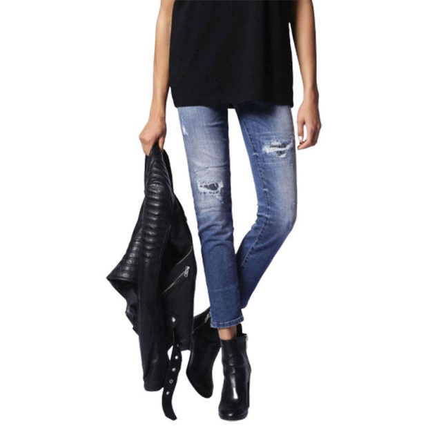 Grupee 0679C Women's Jeans Super Slim Fit Distress Casual Blue Denim Pants Diesel UK