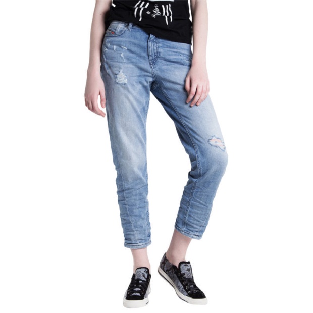 Diesel UK Women's Denim Jeans Reen Seam 0857F Regular Fit Straight Distressed Blue