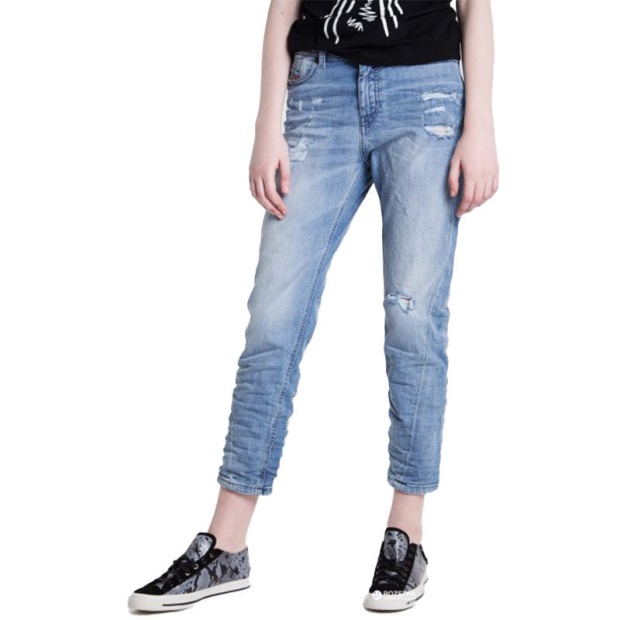 Diesel UK Women's Denim Jeans Reen Seam 0857F Regular Fit Straight Distressed Blue