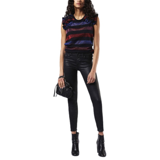 Diesel UK Skinzee 0662E Women's Denim Jeans Super Slim Skinny Zip Fly Shiny Black