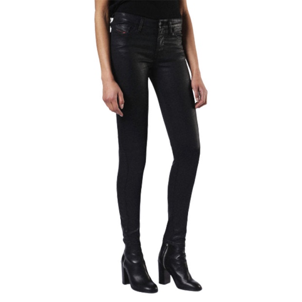Diesel UK Skinzee 0662E Women's Denim Jeans Super Slim Skinny Zip Fly Shiny Black