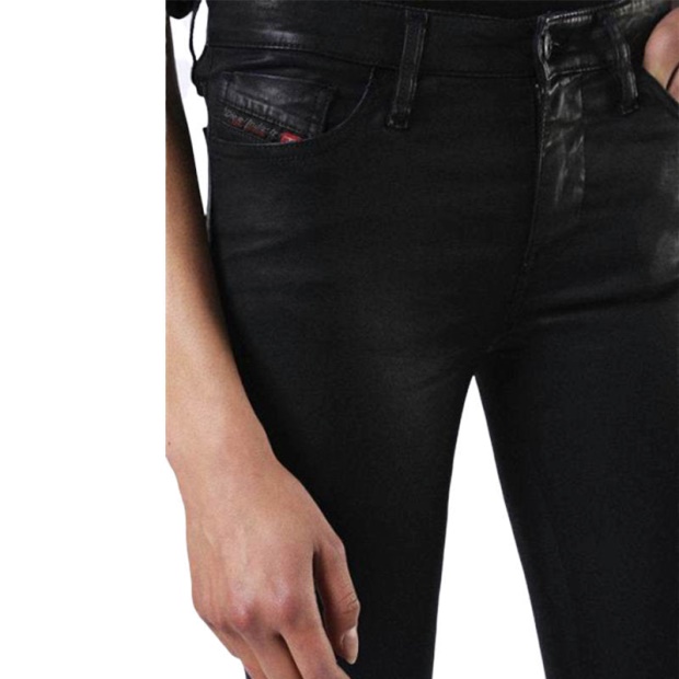 Diesel UK Skinzee 0662E Women's Denim Jeans Super Slim Skinny Zip Fly Shiny Black