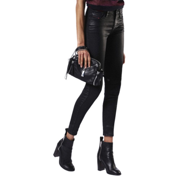 Diesel UK Skinzee 0662E Women's Denim Jeans Super Slim Skinny Zip Fly Shiny Black